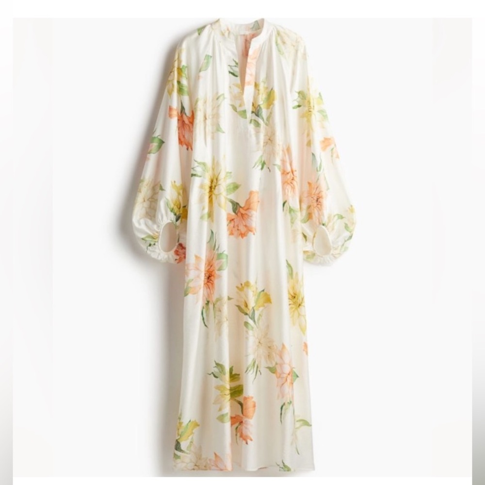 H&M White Orange Yellow Floral Print Midi Maxi Dress - Picture 2 of 16